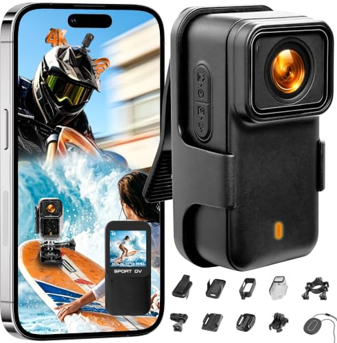 Mini Actioncam 4K, Mini Bodycam WiFi, Wasserdicht Daumenkamera Helmkamera | Tragbar & Magnetisch Körperkamera, Leicht Freihändig POV kamera für Motorrad Reiten Skifahren Fahrrad Surfen Fußball