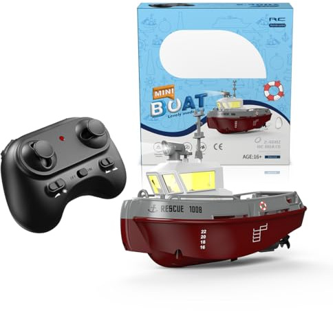 ToyGhillied Ferngesteuertes Boot Erwachsene, Mini RC Yacht mit LED, 2,4 GHz RC Boot Doppelt Wasserdicht, Anti-Kollision & Reichweitenalarm, Braun Motorboot für Pools und Seen, 16+