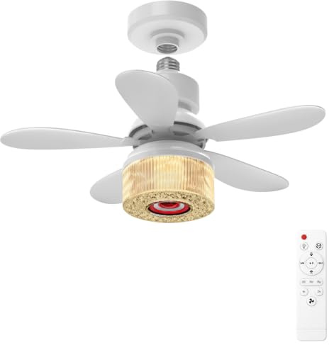 LPQKCcY Ceiling Fans with Lights and Remote, 30W E27 Base Screw in Stepless Dimmable Ceiling Light Bulb Fan, RGB Dynamic Lighting with Music,3 Speeds, 1H/2H Timer, Used for Bedroom, Kitchen, Garage