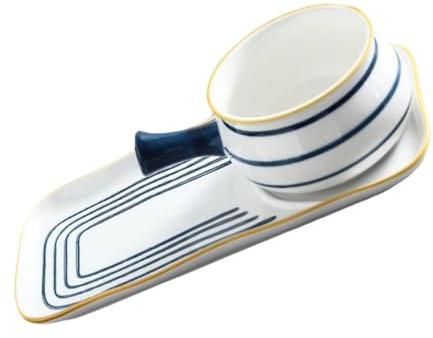 STOBAZA Ceramics Milk Pot with 650ml Capacity and Tray Set, Easy to Clean and Store, White Hand-Painted Milk Pan a Gift for Kitchen Use