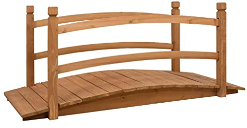 Kaloriko Pont de jardin en bois massif en sapin 140 x 60 x 60 cm avec balustrade, pont en bois imperméable comme pont de bassin, pont de ruisseau, pont de jardin pour terrasse, parterre, chemin et