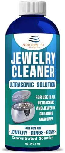 NORTHWEST ENTERPRISES Jewelry Cleaner, Ultrasonic Jewelry Cleaner Solution - Cleans Gold, Silver, Platinum, Diamonds, Non-Porous, & Semi-Precious Jewelry (8 Ounce)