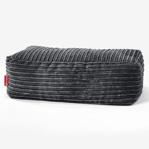 Lounge Pug Groß Fußhocker Pouf, Schwarz Cordstoff, Sitzpouf, Pouf Sitzsack Hocker Wohnzimmer