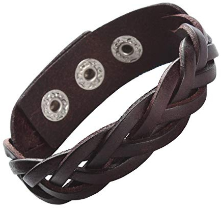 CCBFY Genuine Leather Bracelet Braided Sporty Wide Wristband Punk Jewelry for Men Women Brown
