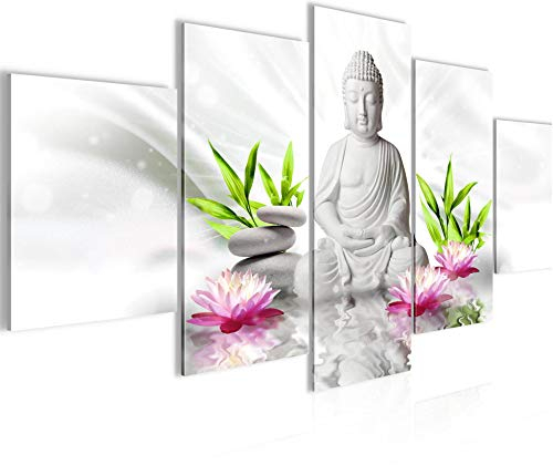Runa Art Wandbilder Buddha Feng Shui 5 Teilig Bild auf Vlies Leinwand Deko Wohnzimmer Schlafzimmer Wellness Spa Bunt 011652c