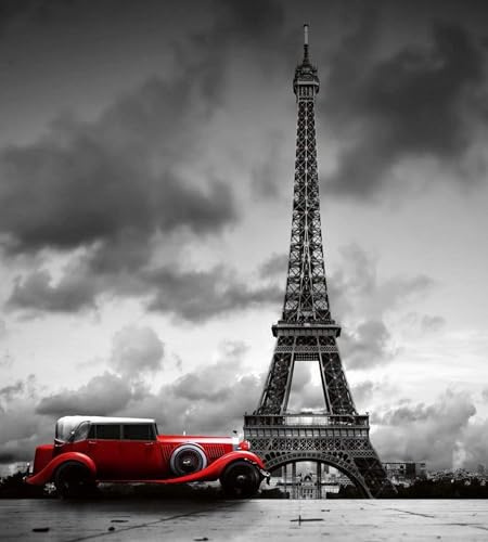 Papier peint intissé VOITURE A PARIS RETRO 225 cm x 250 cm | Tapisserie Murale XXL Poster Décoration - Salon Appartement - Photo d'art Tableaux Muraux | QUALITÉ SUPÉRIEURE - Y compris adhésif