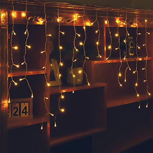 Orangie LED Icicle Lights, 96 LEDs 9.8ft 8 Modes, Curtain Fairy Light, LED String Light for Wedding/Christmas/Halloween/Thanksgiving/Easter/Party Backdrops Family Patio Lawn Decoration(Warm White)