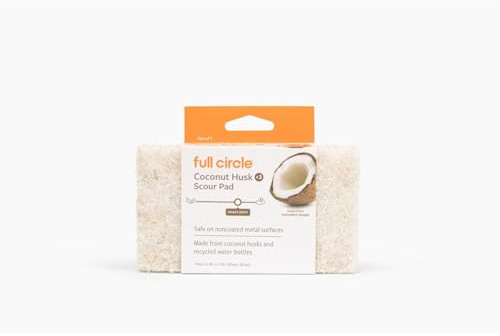 Full Circle Heavy Duty Scour Pads, Pack of 3 – Plant-Based Coconut Shell Scrubbers Made with Recycled Materials, Safe for Nonstick Cookware