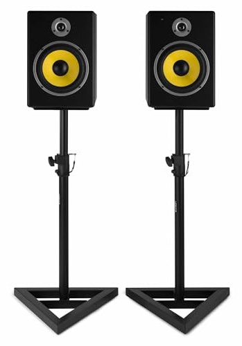 Vonyx SMS15 Lautsprecherständer 2er Set, Metall Boxenständer höhenverstellbar in 6 Stufen, 65-115cm, max. 20kg - verstellbare Studio Monitor Ständer, Speaker Stands, 22x22cm, Teleskoparm - Schwarz