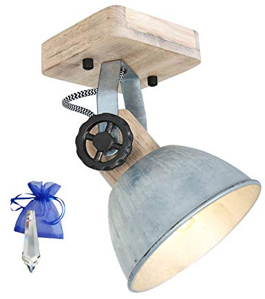 Christoph Palme Leuchten Lampe Industrial Style Vintage-Deckenleuchte Stahl blank Spot E27 für LED & Glühlampen 7968NI + Gratis Kristall Giveaway