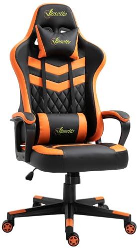 Vinsetto Silla Gaming Basculante con Altura Ajustable Giratoria Naranja | Silla Gamer, Reposacabezas y Lumbar Desmontable, Oficina Estudio