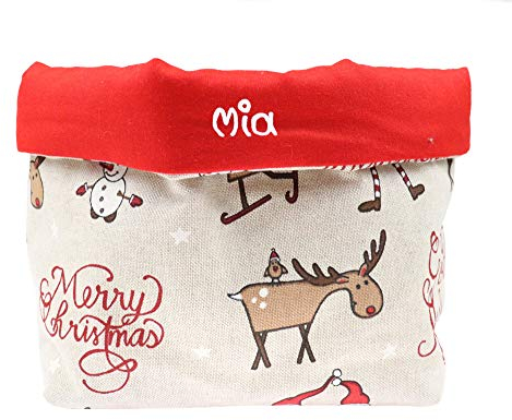 MEIN NAME Utensilo Weihnachten Wichtel Nikolaus Schneeflocke und Elche - Personalisiertes Aufbewahrungskörbchen - Stoffkörbchen mit Wunschbeschriftung Dekokörbchen Advent (95_Nikolaus_Korb)
