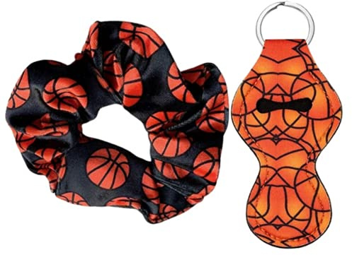 Basketball Scrunchie & Chapstick Holder, Girls Basketball Hair Accessories, No Crease Premium Velvet Basketball Gift Set