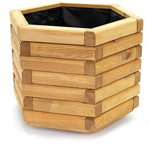 Holzfee Pflanzkasten Akzent 6K D 50 x H 40 cm Kiefer Hell Holz Pflanzkübel 6-eckig