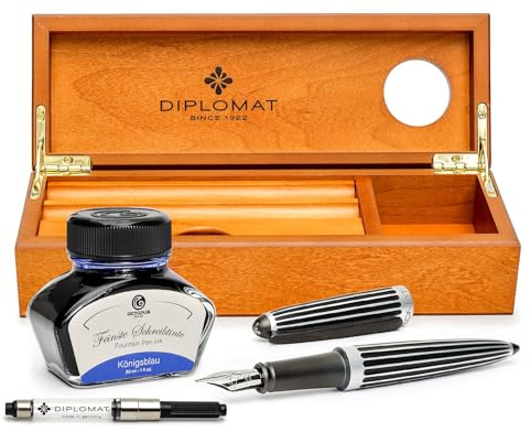 Diplomat Aero Füllhalter-Set Stripes Black, Holzbox Kirsche