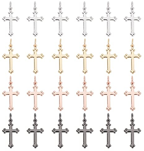PH PandaHall 4 Colore Ciondoli A Croce, 24 pz Ciondoli Collana Croce Pendenti Placcato Oro Ciondoli In Ottone per Pasqua Bracciale Orecchino Girocollo Fare Artigianato Fa Ta Te Bomboniere