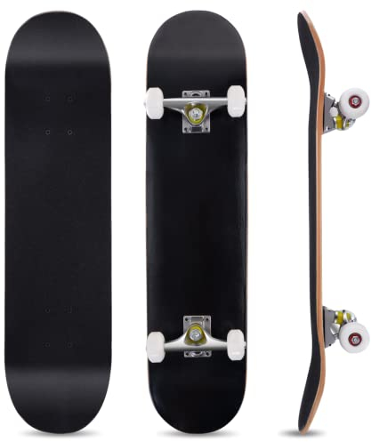 COSTWAY 80 x 20 cm Skateboard für Anfänger, Komplette Cruiser mit ABEC-7 Kugellager, 7-Lagiger Longboard Ahornholz (Schwarz)