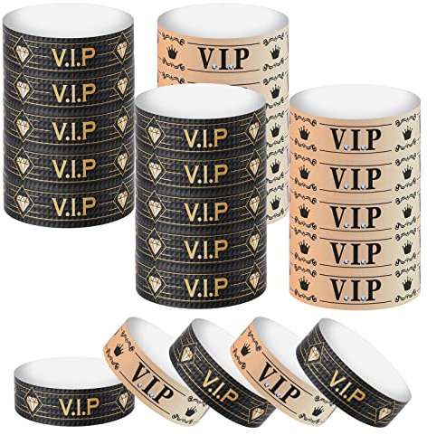 MWOOT 200 Stück Eintrittsbänder, Neujahr Party Einlassbänder, Party Zubehör VIP Armbänder, Wasserfest Reißfest VIP Papier Einlassbändchen für Konzert Bar Events