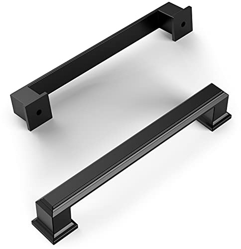 Amerdeco 6 Stück Möbelgriffe Schwarz 128mm Lochabstand Schubladen Griffe für Küchenschränke Schrankgriffe Schubladengriffe Türgriffe für Küchenschränke Kleiderschrank UK0016