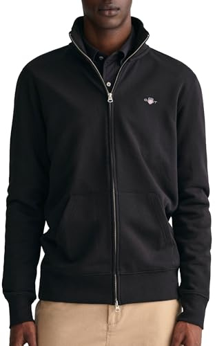 GANT Herren Reg Shield - Sudadera con Cremallera Completa con Logotipo MIT REIßVERSCHLUSS, Negro, XXXL