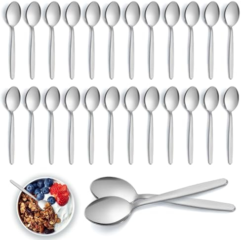 Teaspoons, Pleafind Teaspoons Set of 24, 24 Pieces Stainless Steel Tea Spoons, Tea Spoon Set for Home/Kitchen/Restaurant, Small Tea Spoons for Coffee & Dessert, Dishwasher Safe (5.5 inch, 12cm)