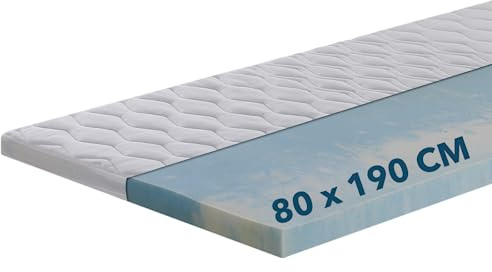 Ortho-Relax Gel Topper 80x190cm, Matratzentopper weich, waschbarer Bezug mit Zonenversteppung, Matratzenauflage Gelschaum, mit Eckgummis, Matratzenschoner atmungsaktiv & anpassend, für Boxspringbett