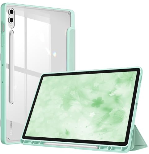 Fintie Hybrid Hülle für Samsung Galaxy Tab S10+ Plus/S9 FE+ Plus/S9+ Plus 12.4 Zoll Tablet mit Stifthalter - Stoßfeste Schutzhülle mit transparenter Hartschale auf der Rückseite, Hellgrün