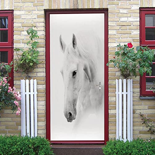 Türtapete Schönes Weißes Pferd Selbstklebend Türposter 3D Türaufkleber Fototapete 3D Effekt Türfolie Wandtattoo Wandbild 95X215Cm Diy Wohnzimmer Schlafzimmer Büro Wohnkultur Dekoration