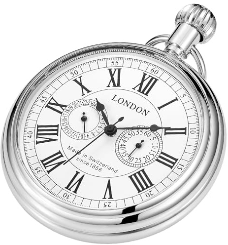 Dentily Vintage in Rame Design Treno di Londra Orologio da Tasca Meccanico a Carica Manuale da Uomo, argento, Vintage