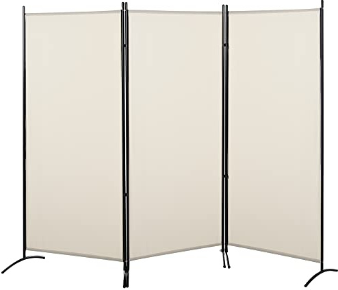 HOMCOM Biombo de 3 Paneles Biombo Separador de Ambientes 253x50x182 cm Divisor de Habitación Plegable con 6 Pies de Metal Pantalla de Privacidad para Oficina Dormitorio Beige