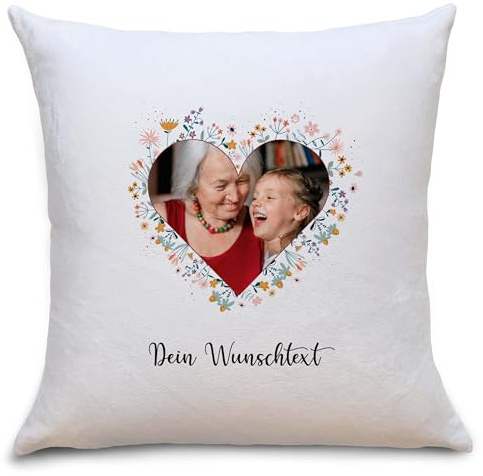 OWLBOOK® Personalisiertes Kissen mit Foto Bedrucken Lassen - Fotokissen mit 4 Fotos & Text selbst gestalten - Fotogeschenke zu Weihnachten - Foto Kissen Polster 40 x 40 cm zzgl. Füllung