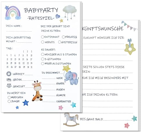 NHYDZSZ 30x Babyparty Spiele Karten zum Ausfüllen,Babyshower Tippkarten Deko Junge Mädchen,Ratespiel für die Babyparty,Tolles Spiel für die Babyparty und Gender Reveal Feier