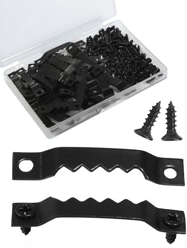 Xuduvay 50 Pack Small Sawtooth Picture Hangers with Screws，Picture Frames Hanging Solutions，for Hanging Photo Frame Clock Paintings Artwork(Black)