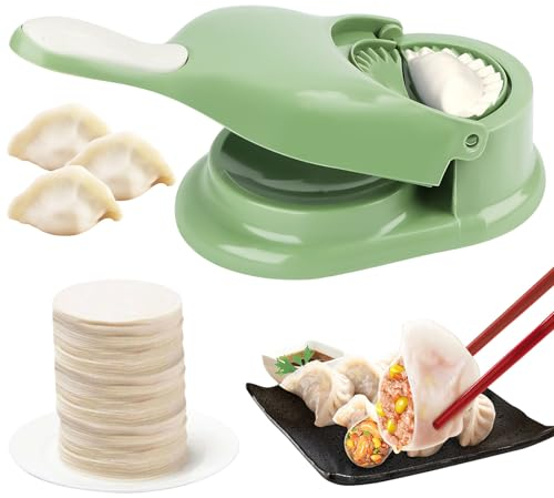 Teigtaschen Maker, Dumpling Maker 2-in-1-Knödelformdruck Teigtaschen Former,Teigtaschenformen Ravioli Maker Manuelle Teigpresse, Hautverpackungen,Knödel Skin Maker Knödel Formen,Grün