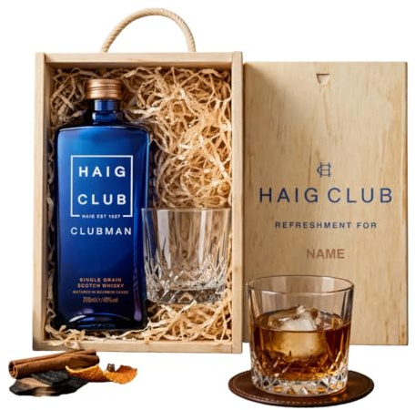 Haig Club Clubman Personalised Single Grain Scotch Whisky Gift Set 70cl 40% ABV in Wooden Presentation Box – Luxury Whisky Gift for Men Women Birthday UK