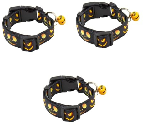 FRCOLOR 3 Stück Hundehalsbänder Mit Glöckchen Halloween-haustierhalsbänder Im Kürbislampenmuster Festivalfreundlich Größe S