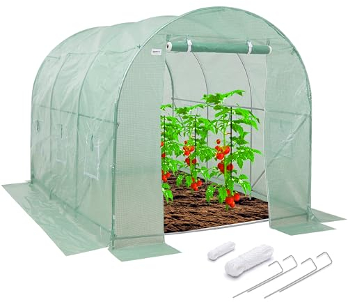 KANWOD Serre de Jardin Tunnel avec Base en Acier 3x2x2 m, 6 m², Serre Tomate avec Porte et 6 Fenêtres - Serre à Tomates résistante à l'hiver, Tunnel UV4, Film Transparent 140 g/m²