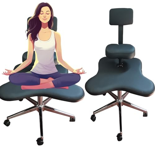 Elitix Kniestuhl Ergonomische Kreuzungsstuhl mit Gekröntem Bein mit Rädern, Verstellbare Meditationshocker -Sitzplätze Armless, Erwachsene Schreibtischsitz, um Kreuzbein zu Sitzen (Color : Black)