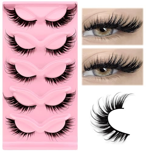 Falsche Wimpern Wispy Cat-Eye Wimpern Wet Look Curly Fox Eye Künstliche Wimpern 18mm lang Dramatische Engelsflügel Wimpernlift Falsche Wimpern 5 Paare Pack (Wet-07)