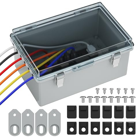 Joinfworld Waterproof Outdoor Electrical Box,90x190x140mm,Clear Cover | Platic Outdoor Electrical Enclosure for for Power Strip Outlet Plug Cable(11.4x7.5x5.5)