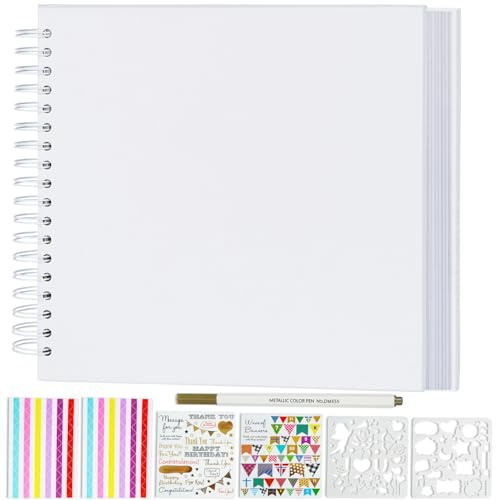 Miaikoe DIY Scrapbook Album 20.5x20.5 cm Hardcover Kraft Blank Paper Scrap Book with 20 Sheets Memory Book for Family Wedding Photography Anniversary (White)