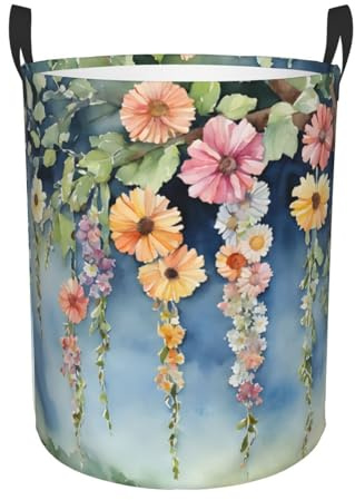 Cesto portabiancheria autoportante con stampa floreale e fiori di edera circolare, 40 cm