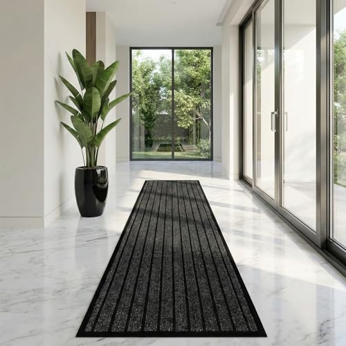Cozy Haven Rubber Runner Rug – Outdoor & Indoor Heavy Duty Washable Non-Slip Runner Rug for Kitchen Garden, Inside & Outside Floor Mats, Waterproof and Dirt Trapper Entrance Rug (80x300 cm, Black)