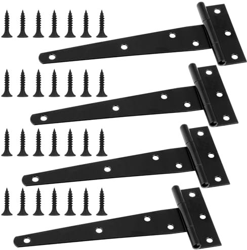 HOTUT 4 PZ Cerniere a T Resistenti Zincata con 28 Viti, Cerniera per Cancello Legno da 150 mm, Cerniera a T Nera Cerniere a T Antiruggin, Cerniera per Granaio per Carichi Pesanti per Cancelli Finestre