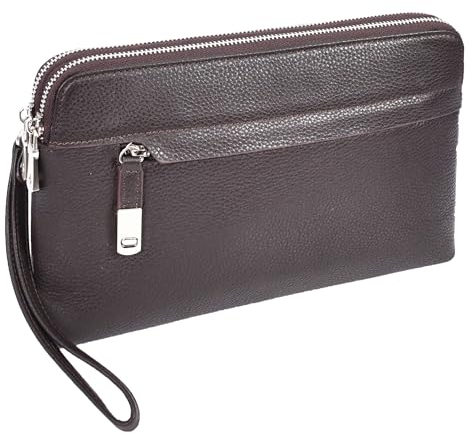 House of Luggage HLG6077 Herren-Handgelenktasche aus echtem Leder, braun, Small