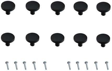 HLJMRD 10 Pack Black Knobs for Cupboards,Skitchen Door - Durable Stainless Steel Cupboard Door Handles with 10 Screws, Modern Kitchen Cabinet Knobs, Furniture