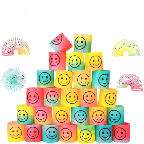 Flintronic 30 Pezzi Mini Smiley Spring Molla Giochi Gadget per Bambini, Spirali Arcobaleno Bambino