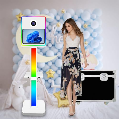 Portable 15.6in DSLR PhotoBooth, Selfie écran Tactile Photo Booth Machine, Mini PC intégré, avec Flight Case, pour Les Mariages, Anniversaire, Fête de Noël, Célébrations, Événements(White)