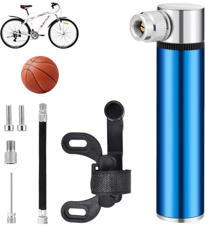 Piccola pompa ad aria per bicicletta, portatile, 120 PSI, ad alta pressione, leggera, in alluminio, con supporto per telaio per bici da corsa, mountain bike, calcio, pallavolo, blu