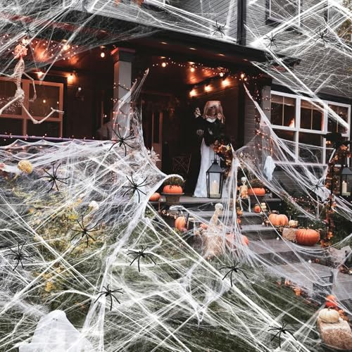 tech rc Ragnatele Decorative Ragnatela di Halloween 300G con 30 Ragni Decorazioni di Halloween di Ragnatele Estensibili Decorazioni Spaventose per Feste Decorazioni per Finestre/Porte/Giardino